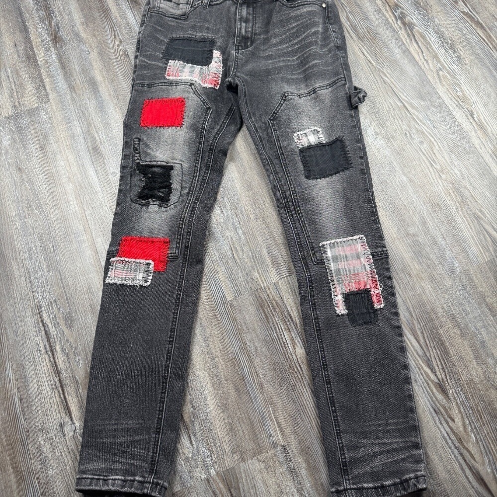 Switch Remarkable Men's 32x32 Black Slim Taper Fit Patch Work Jeans